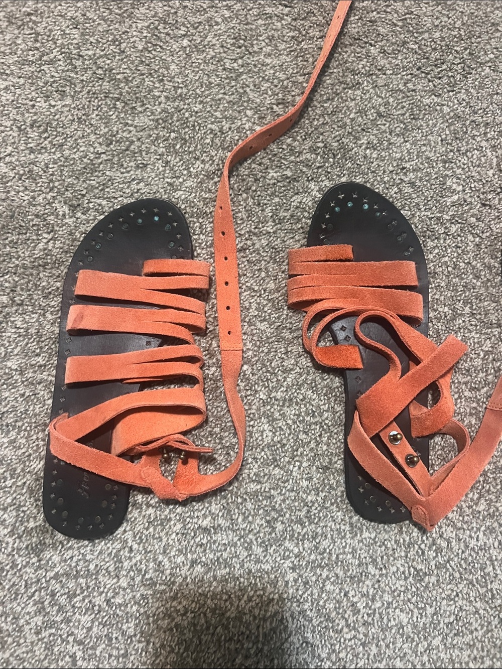 Free People Orange Suede Lace-Up Gladiator Sandals 39